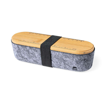 Estuche Nature de fieltro RPET con tapa de bambú y soporte para smartphone