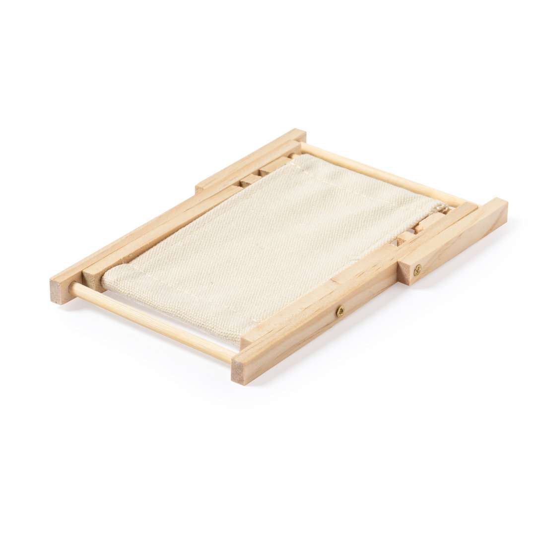 Soporte plegable para smartphone en madera y algodón natural