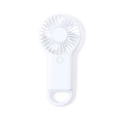 Ventilador portátil blanco con mosquetón y 2 velocidades