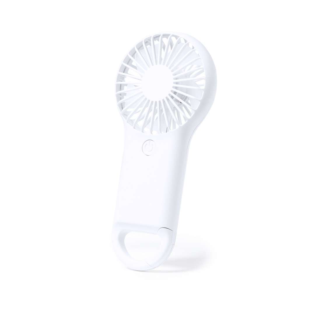 Ventilador portátil blanco con mosquetón y 2 velocidades