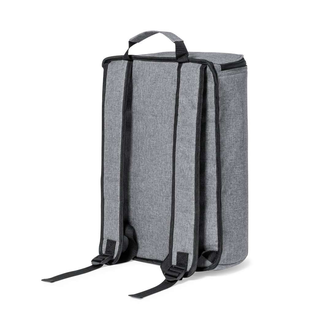 Mochila nevera gris 21L sostenible con acabado RPET resistente