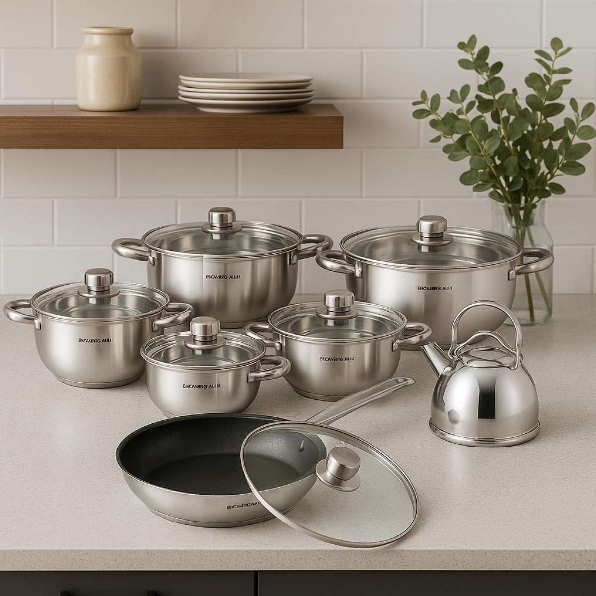 Batería de Cocina Almalux® 13 Piezas de Acero Inoxidable con Tapas, Apta para Inducción y Lavavajillas