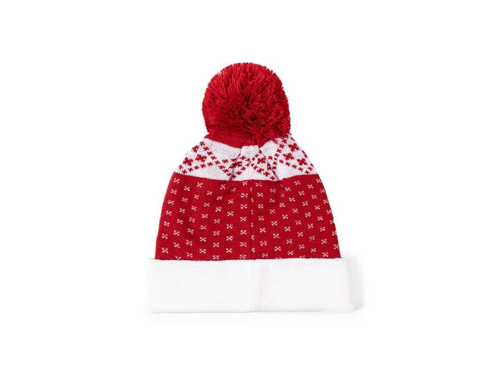 Gorro original con motivos navideños y pom pom a juego
