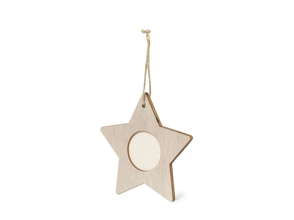 Adornos navideños con portafotos en madera natural, 3 diseños