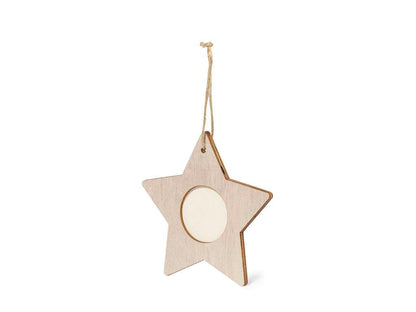 Adornos navideños con portafotos en madera natural, 3 diseños