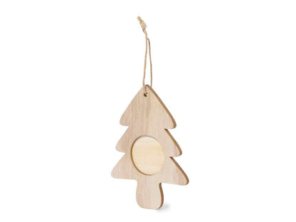 Adornos navideños con portafotos en madera natural, 3 diseños