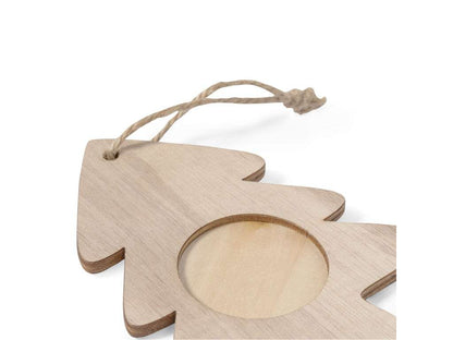 Adornos navideños con portafotos en madera natural, 3 diseños