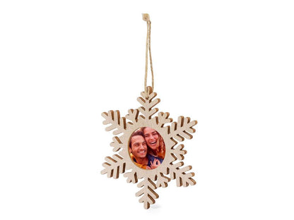 Adornos navideños con portafotos en madera natural, 3 diseños