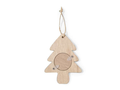 Adornos navideños con portafotos en madera natural, 3 diseños