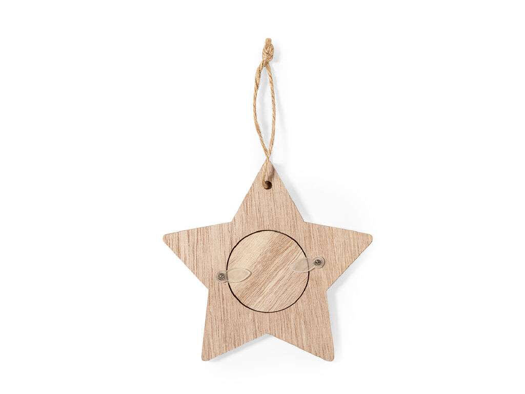 Adornos navideños con portafotos en madera natural, 3 diseños