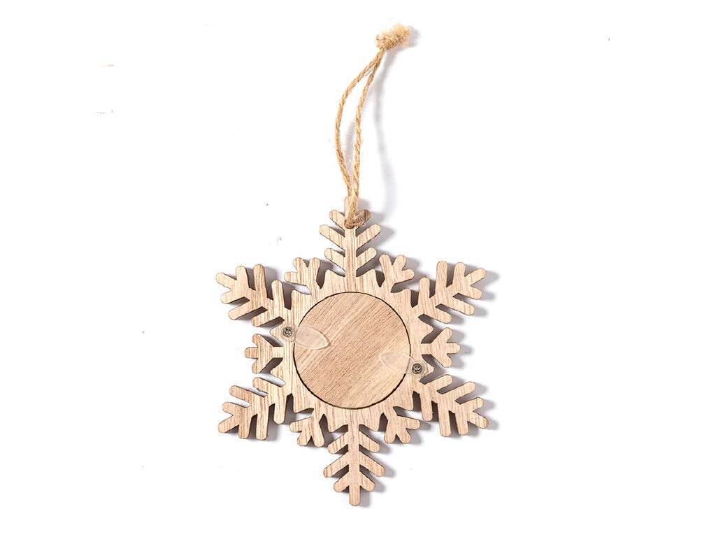 Adornos navideños con portafotos en madera natural, 3 diseños