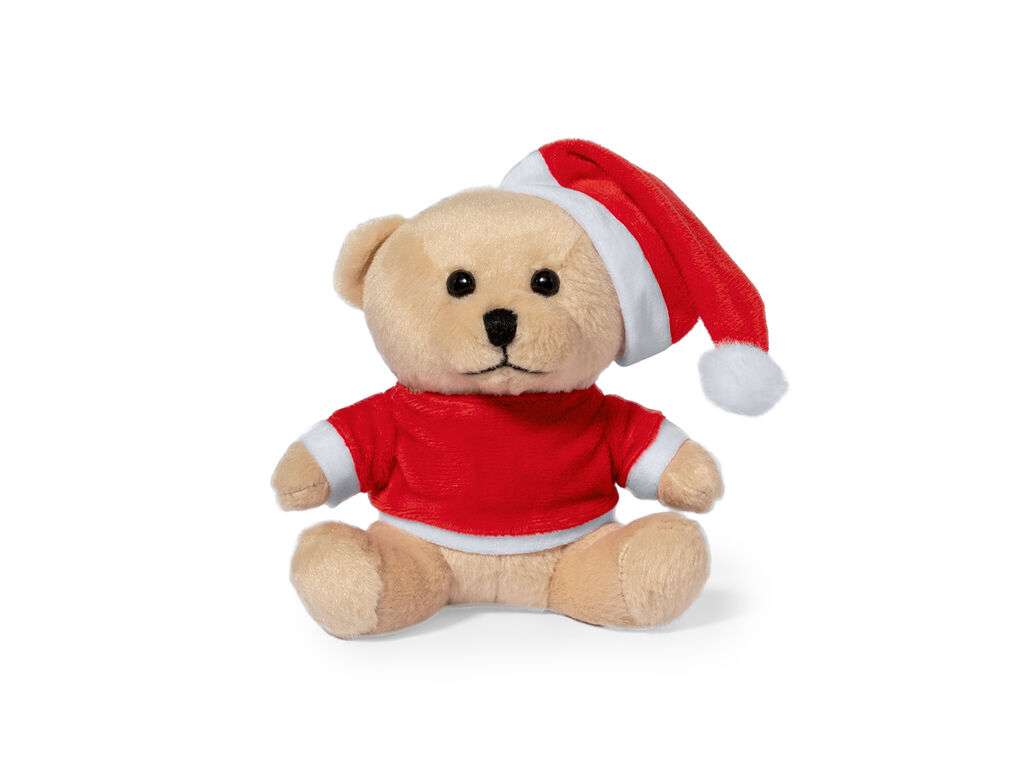 Oso de peluche navideño con gorro de Papa Noel y camiseta personalizable