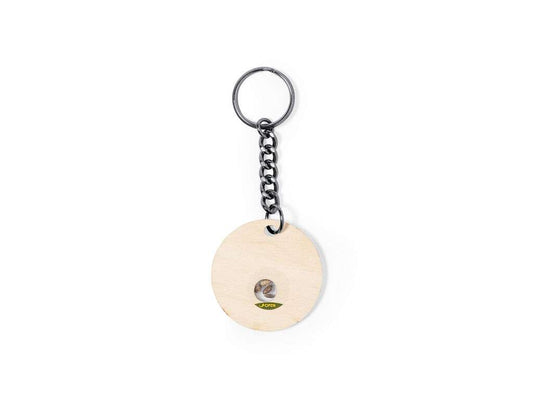 Llavero de madera de haya con semillas de pino - regalo sostenible