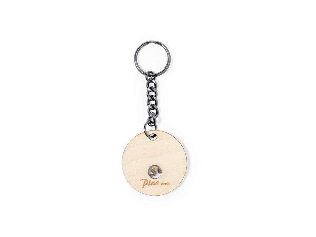 Llavero de madera de haya con semillas de pino - regalo sostenible