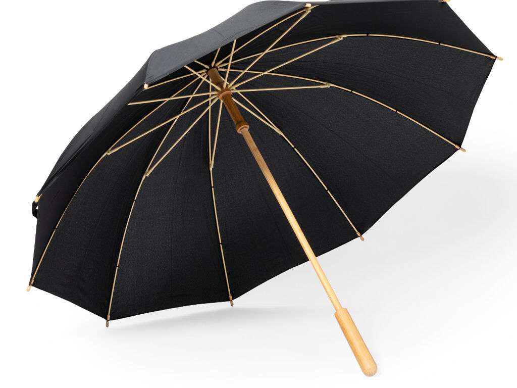 Paraguas Gotley 105cm negro con mango de bambú y varillas antiviento