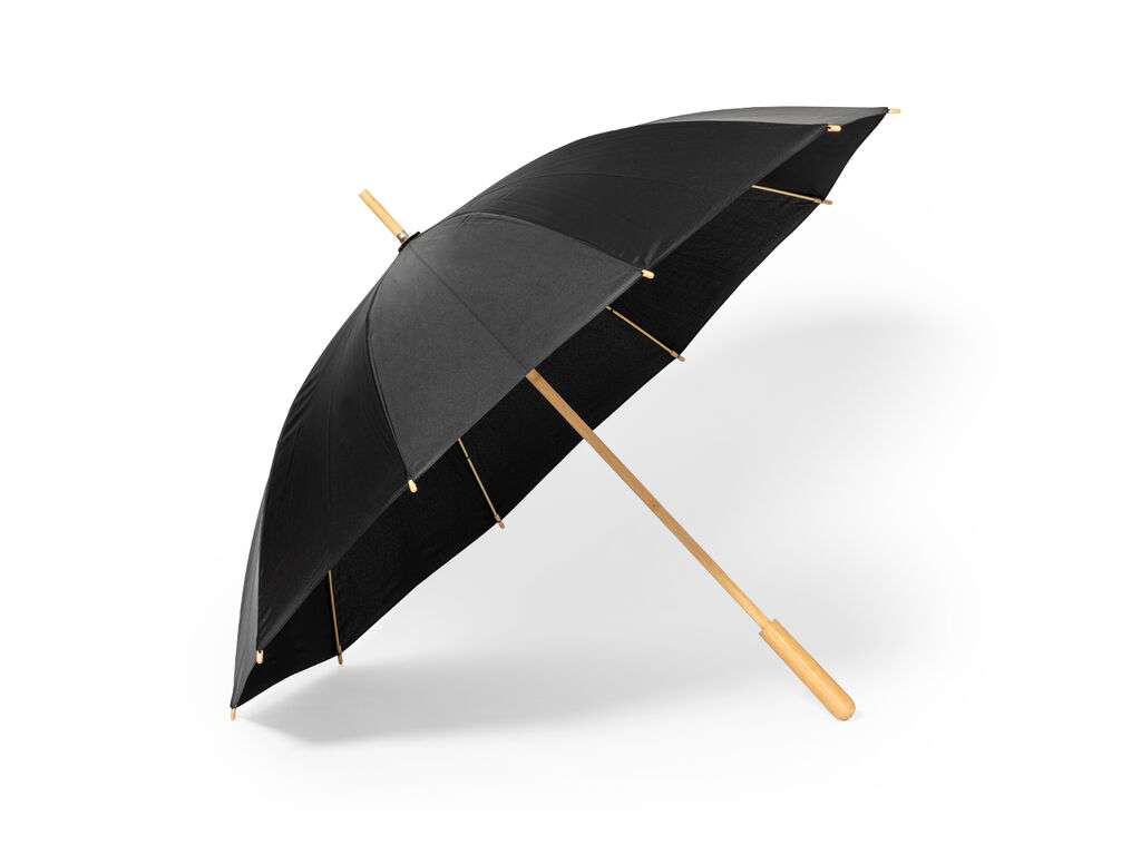 Paraguas Gotley 105cm negro con mango de bambú y varillas antiviento