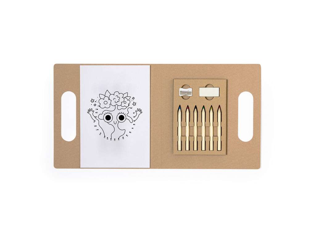 Set para colorear en cartón reciclado con lápices y accesorios