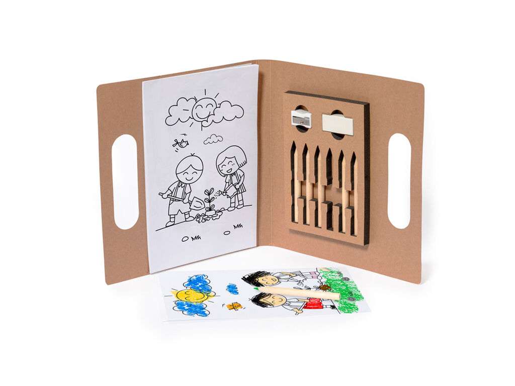 Set para colorear en cartón reciclado con lápices y accesorios