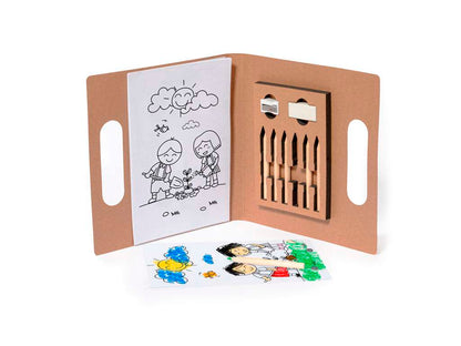 Set para colorear en cartón reciclado con lápices y accesorios