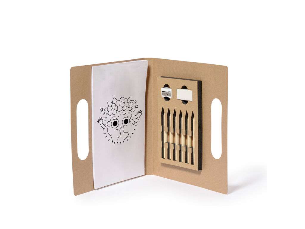 Set para colorear en cartón reciclado con lápices y accesorios