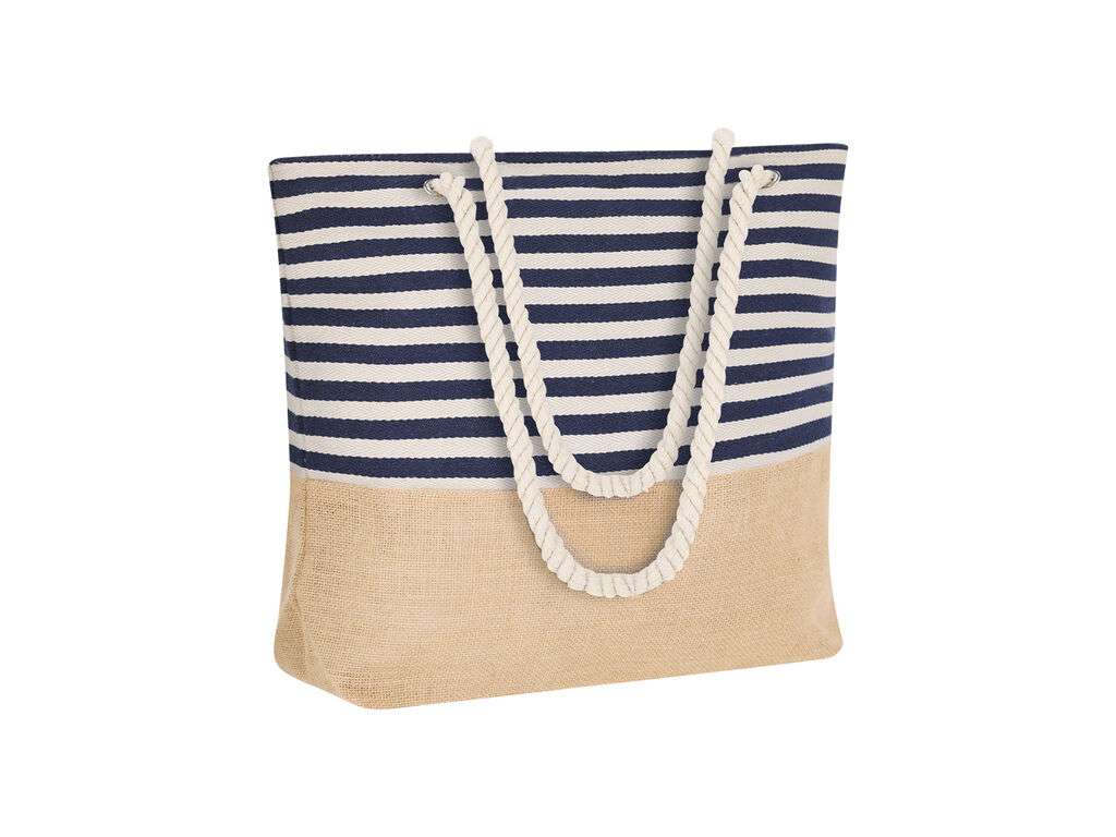 Bolsa de algodón y yute con diseño a rayas blancas y azules