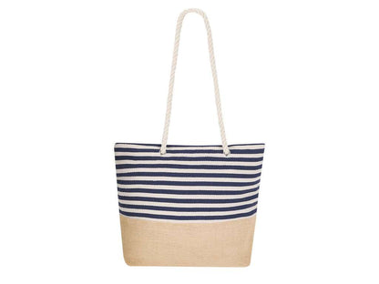Bolsa de algodón y yute con diseño a rayas blancas y azules