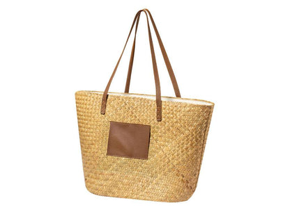 Bolsa rectangular de paja con asas largas en polipiel, gran capacidad