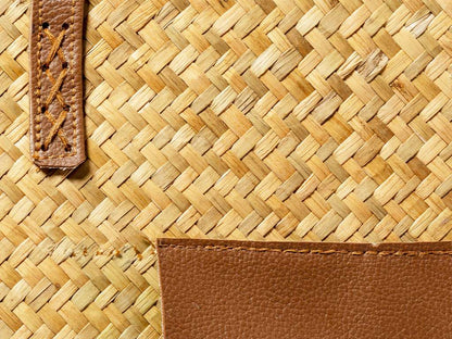 Bolsa rectangular de paja con asas largas en polipiel, gran capacidad