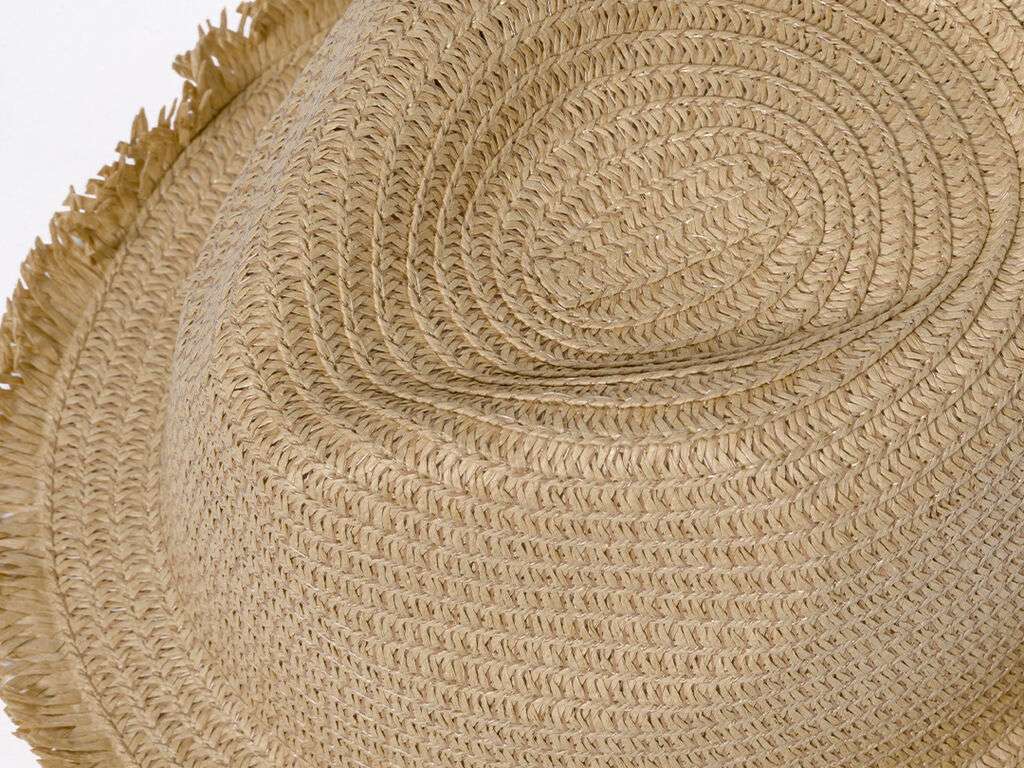 Sombrero Harmon de paja con bordes de flecos y cinta ajustable