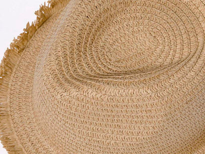 Sombrero Harmon de paja con bordes de flecos y cinta ajustable