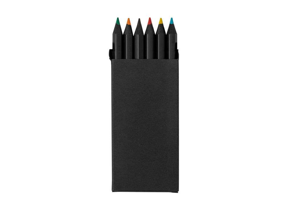 Set de 6 lápices de colores en madera negra con estuche reciclado