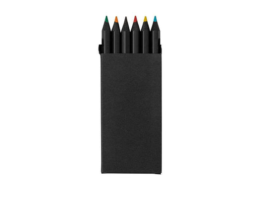 Set de 6 lápices de colores en madera negra con estuche reciclado