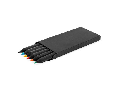 Set de 6 lápices de colores en madera negra con estuche reciclado