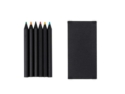 Set de 6 lápices de colores en madera negra con estuche reciclado