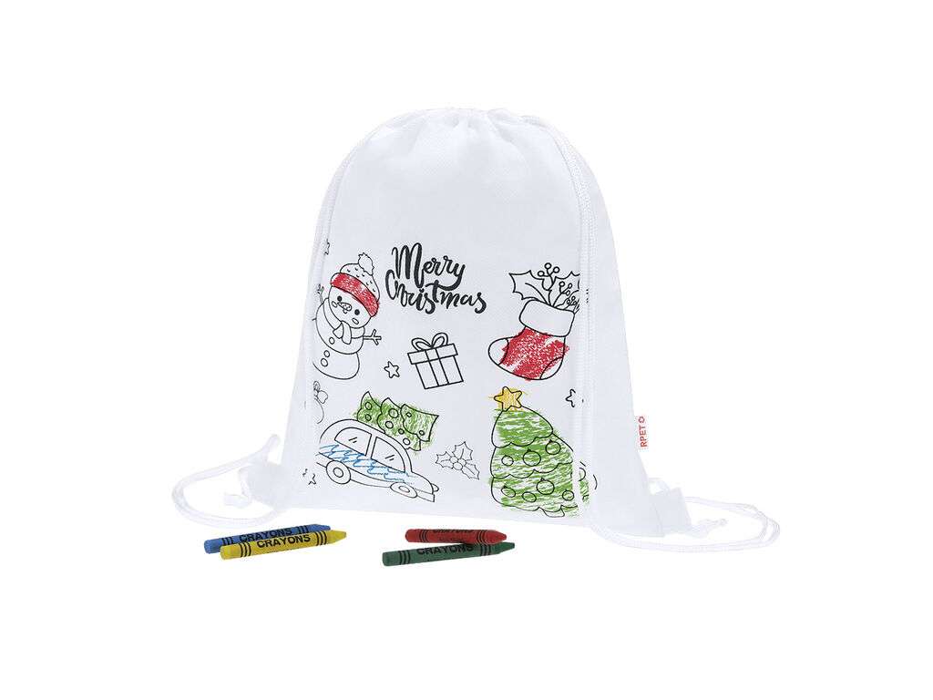 Mochila infantil navideña para colorear con ceras y cierre de cuerda