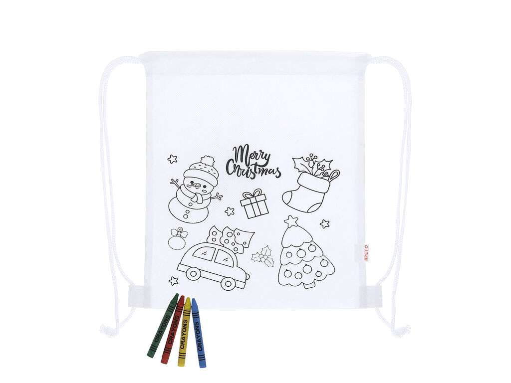 Mochila infantil navideña para colorear con ceras y cierre de cuerda