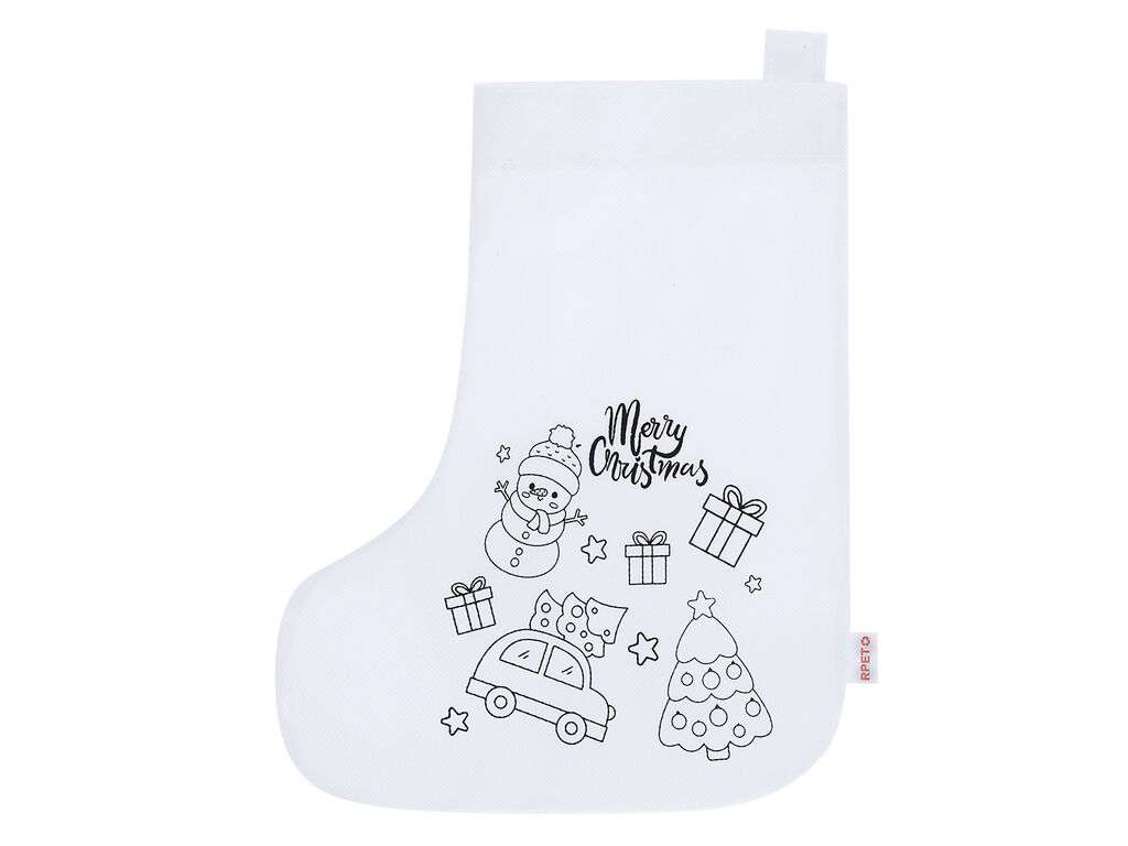Calcetín navideño blanco RPET para colorear con ceras - Mordy