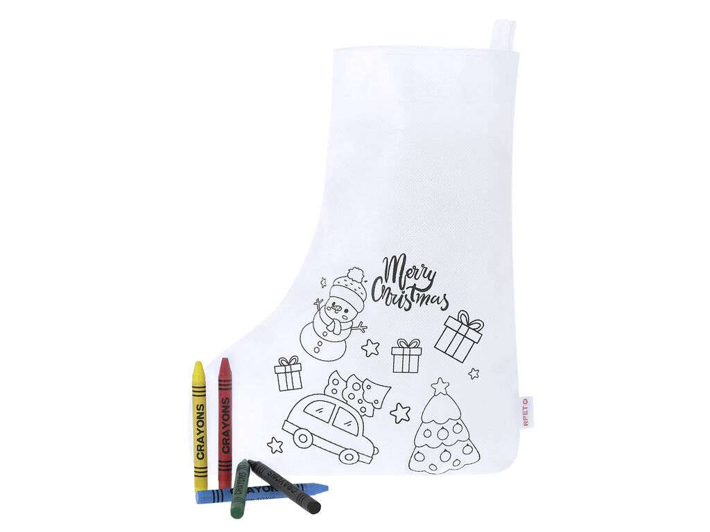 Calcetín navideño blanco RPET para colorear con ceras - Mordy