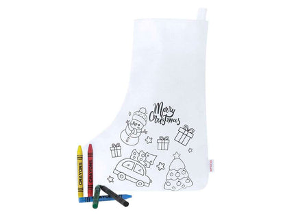 Calcetín navideño blanco RPET para colorear con ceras - Mordy