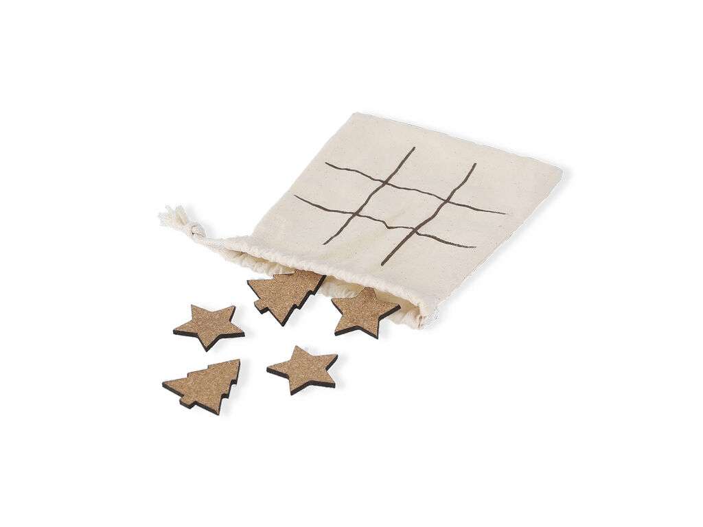 Juego Tres en Raya en Corcho Natural con Bolsa de Algodón