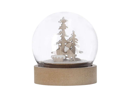 Bola Iluminada Navideña con Base de Madera y LED Blanco