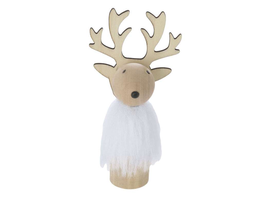 Adorno Navideño de Madera y Pelaje Blanco con Base Natural