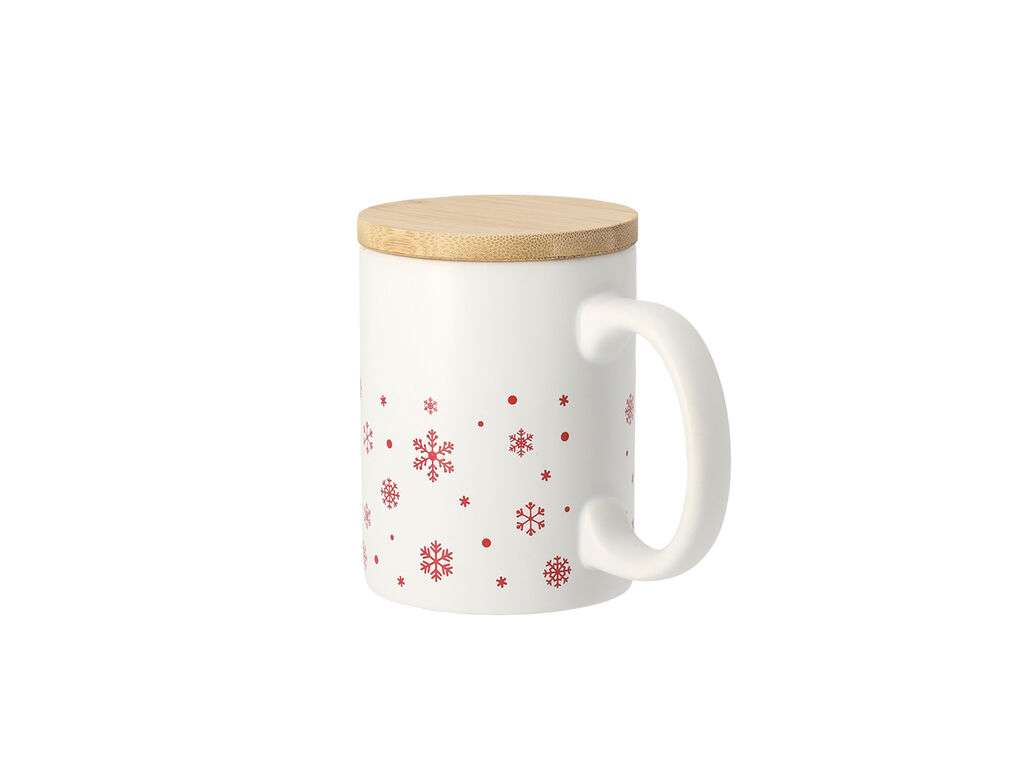 Taza de cerámica navideña 300 ml con tapa de bambú ecológica