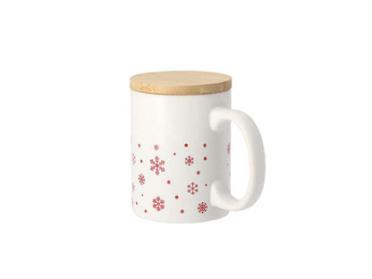 Taza de cerámica navideña 300 ml con tapa de bambú ecológica
