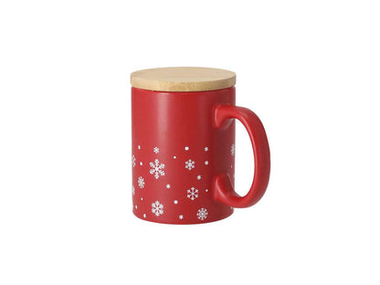 Taza de cerámica navideña 300 ml con tapa de bambú ecológica