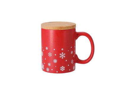Taza de cerámica navideña 300 ml con tapa de bambú ecológica