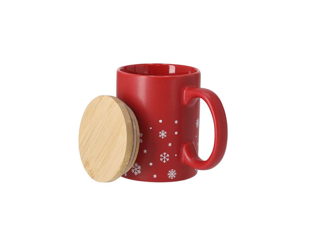Taza de cerámica navideña 300 ml con tapa de bambú ecológica