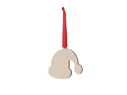 Adornos navideños de madera natural con lazo rojo