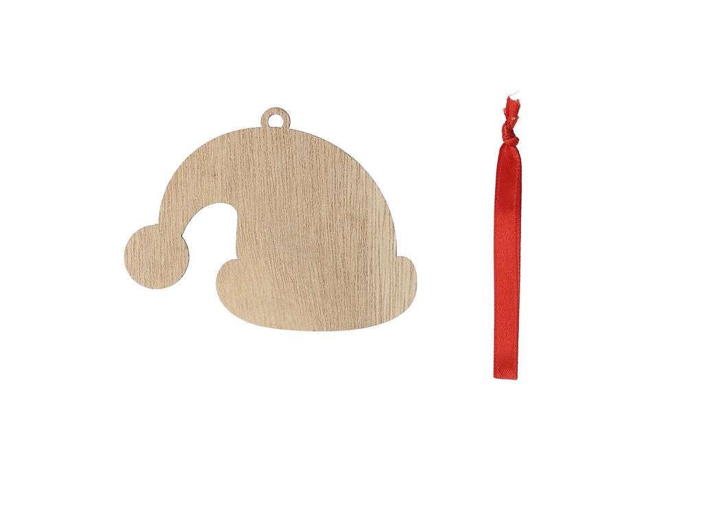 Adornos navideños de madera natural con lazo rojo