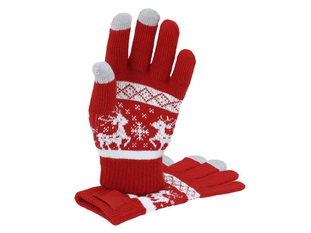 Guantes Navideños Táctiles en Acrílico Suave con Etiqueta para Marcaje